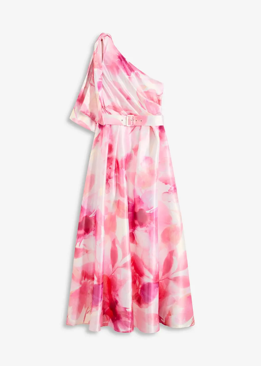 One-Shoulder-Kleid aus glänzendem Satin in weiß von vorne - bonprix
