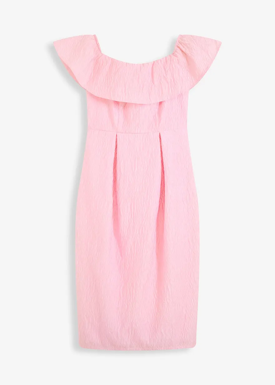 Carmen-Kleid aus glänzendem Jacquard in pink von vorne - bonprix