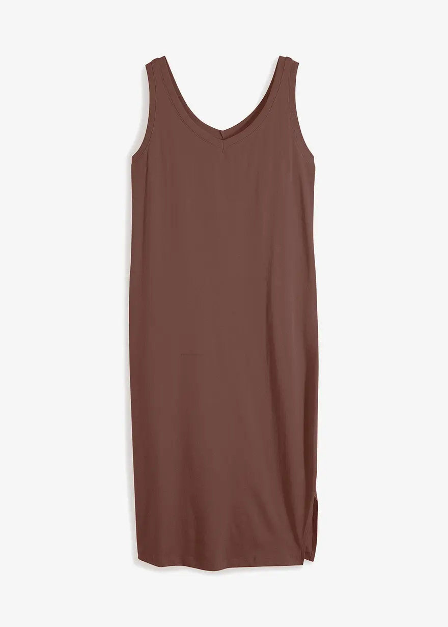 Jerseykleid mit Schlitz aus reiner Bio-Baumwolle in braun von vorne - bonprix