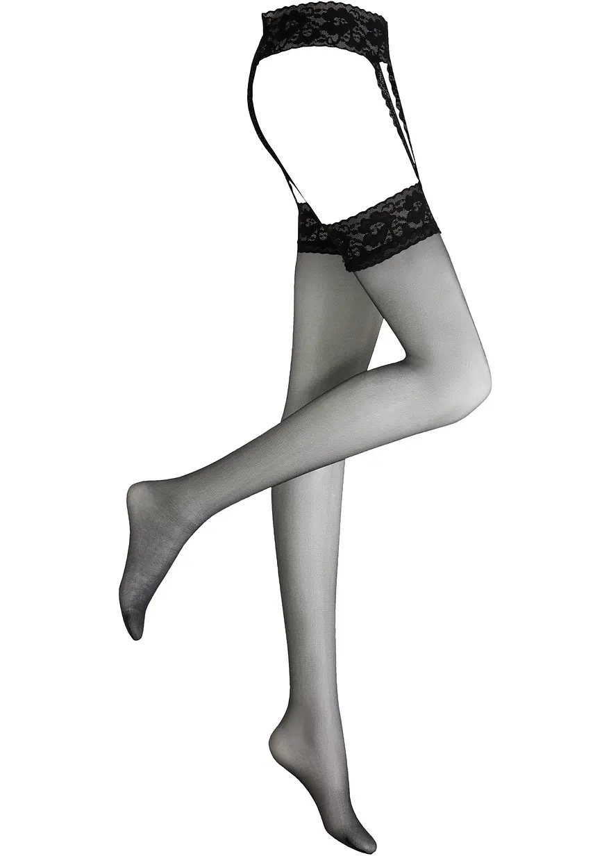 Strumpf+Straps 20den in schwarz von vorne - bonprix