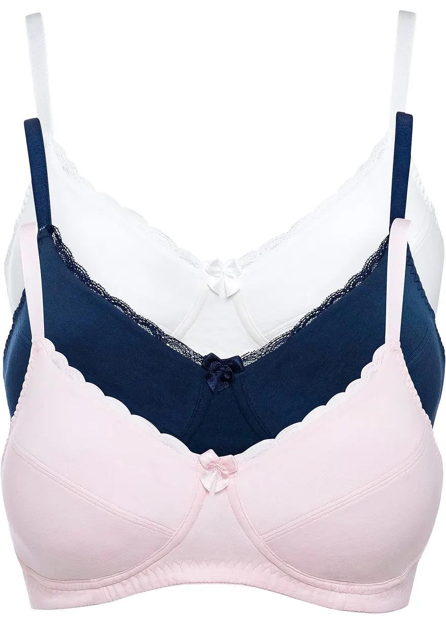 BH ohne Bügel mit Baumwolle (3er Pack) in rosa von vorne - bonprix