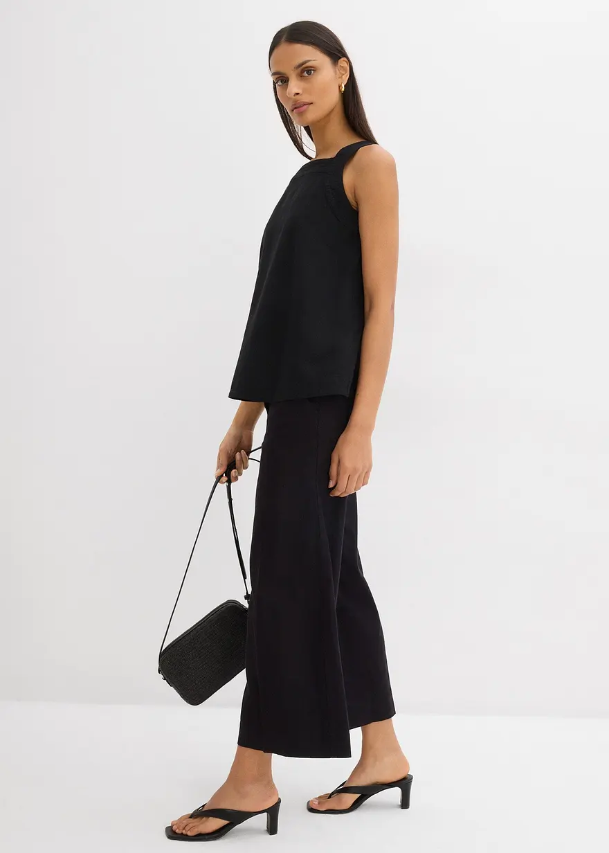 Blusentop mit Bindedetail hinten aus Viskose-Mix in schwarz im Look von vorne (Totalaufnahme) - bonprix