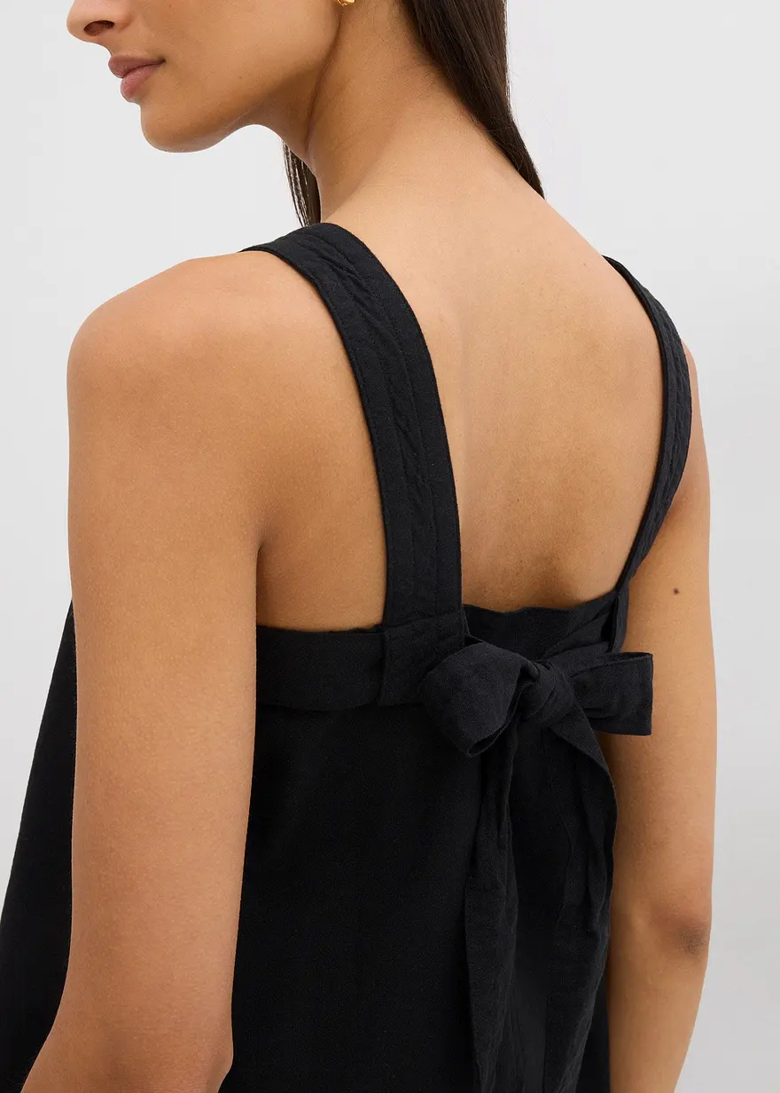 Blusentop mit Bindedetail hinten aus Viskose-Mix in schwarz (Detailaufnahme) - bonprix