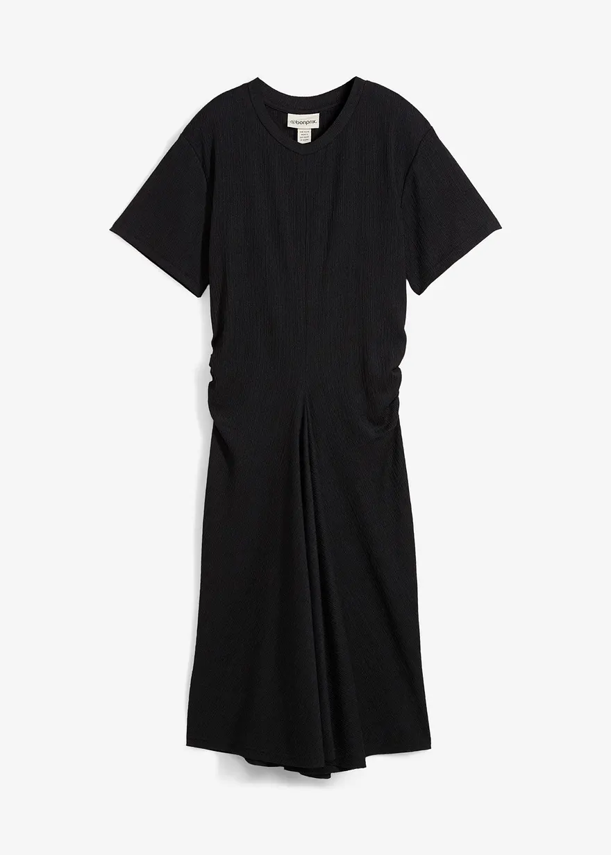 Shirtkleid aus strukturiertem Crêpe in schwarz von vorne - bonprix