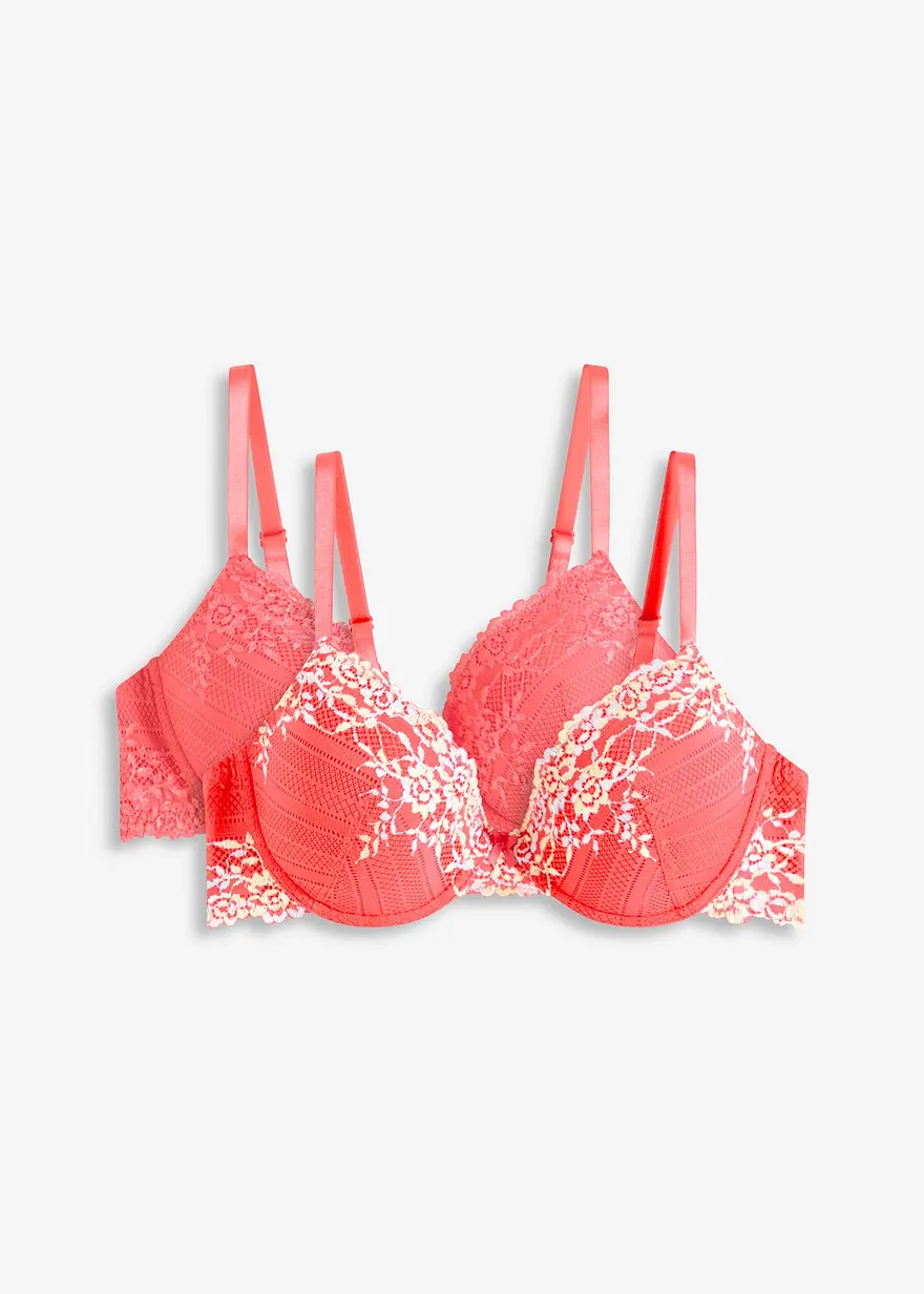 (2er Pack) Schalen-BH mit mehrfarbiger Spitze in pink von vorne - bonprix