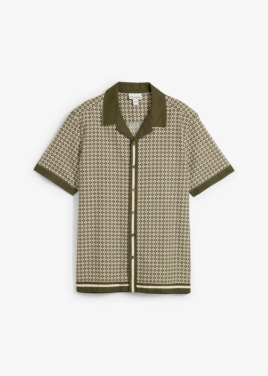 Kurzarmhemd mit Leinen in beige von vorne - bonprix