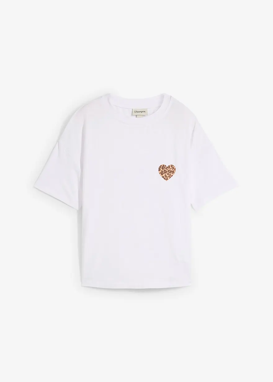 Verkürztes Shirt mit überschnittener Schulter in weiß von vorne - bonprix