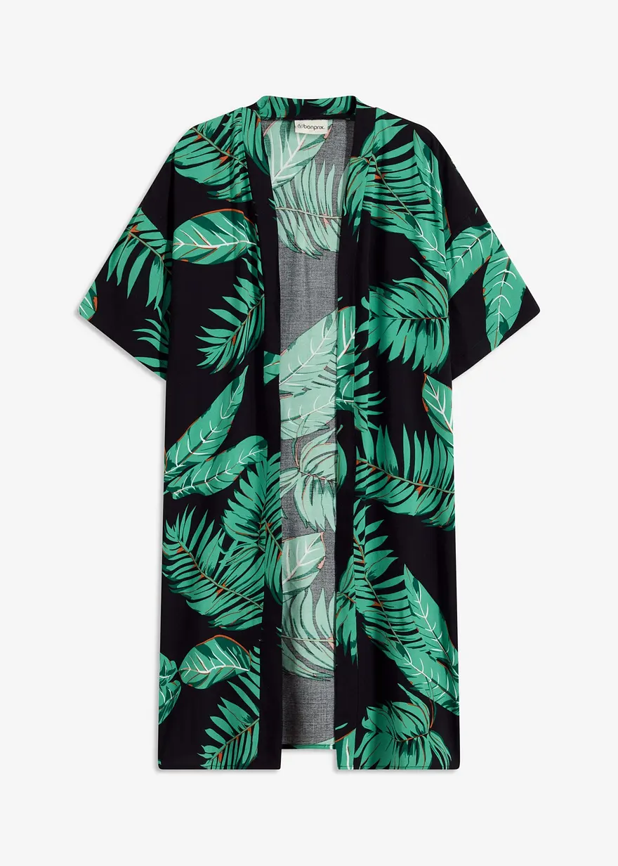 Kimono-Bluse aus fließender Viskose in schwarz von vorne - bonprix