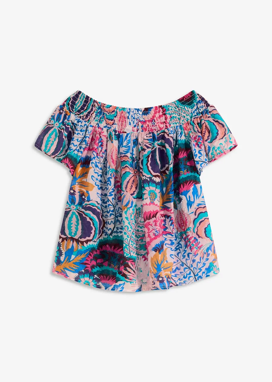 Carmenbluse aus leichtem Viskose Mix in blau von vorne - bonprix