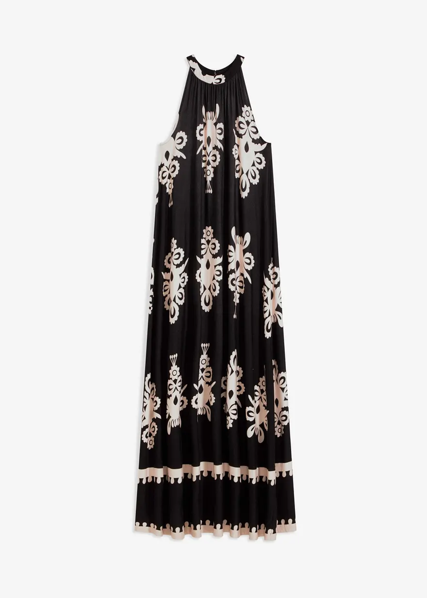 bedrucktes Jerseykleid aus softem Viskose-Mix in schwarz von vorne - bonprix