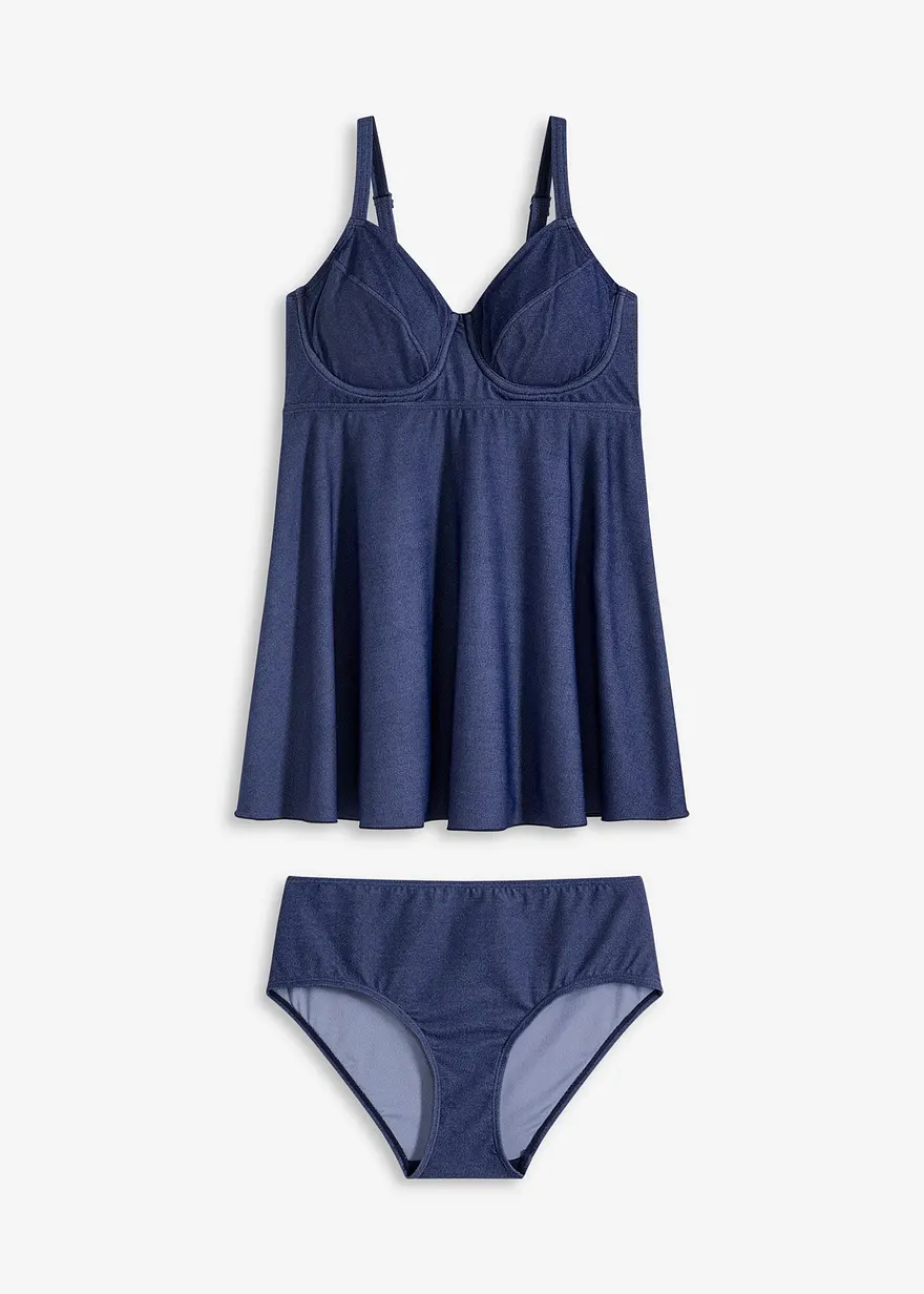 Long Tankini (2-tlg.Set) in Jeansoptik in blau von vorne - bonprix
