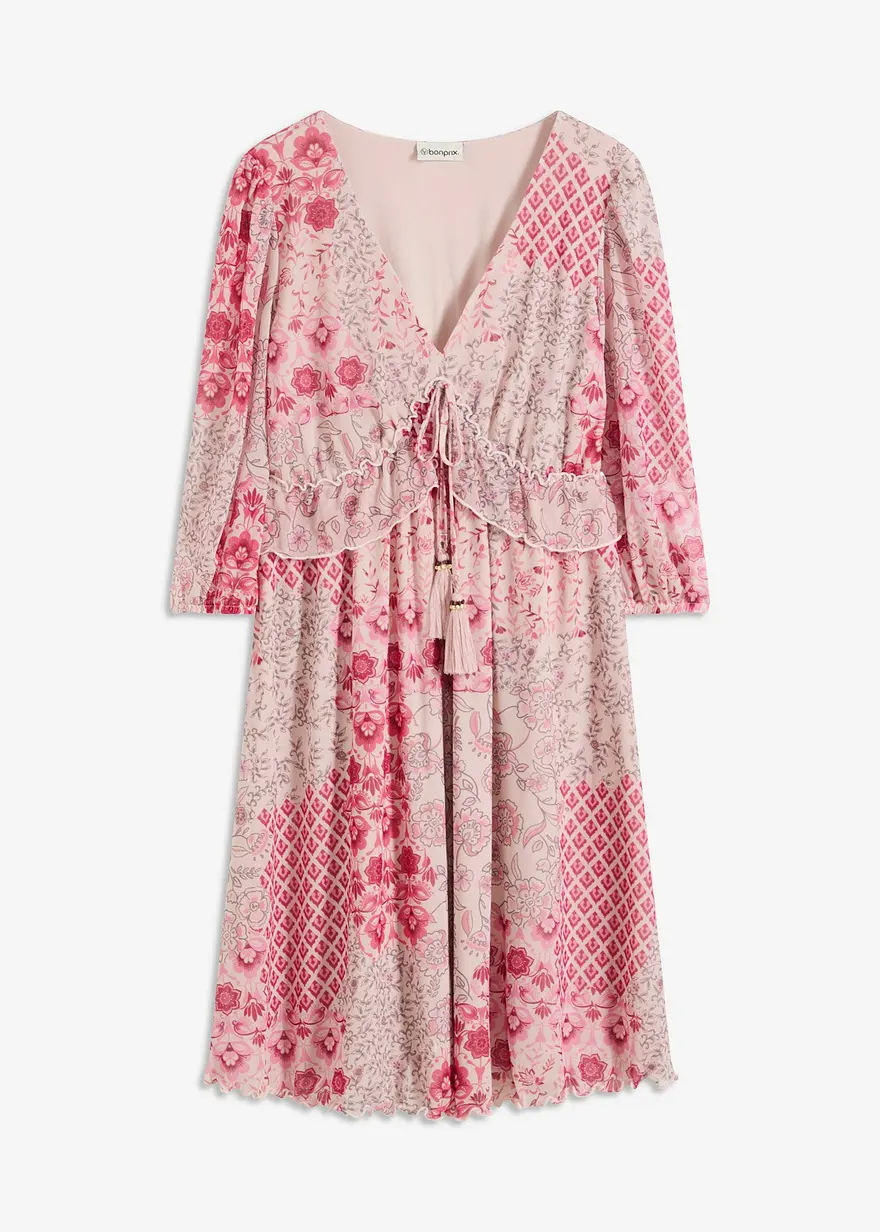 bedrucktes Mesh-Tunika-Kleid in pink von vorne - bonprix