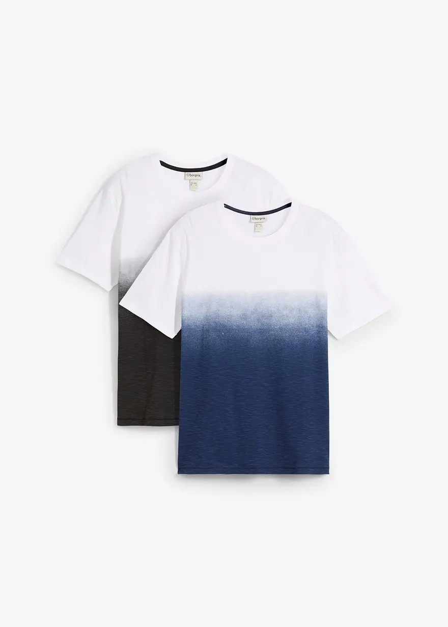 T-Shirt (2er Pack) aus reiner Baumwolle in blau von vorne - bonprix