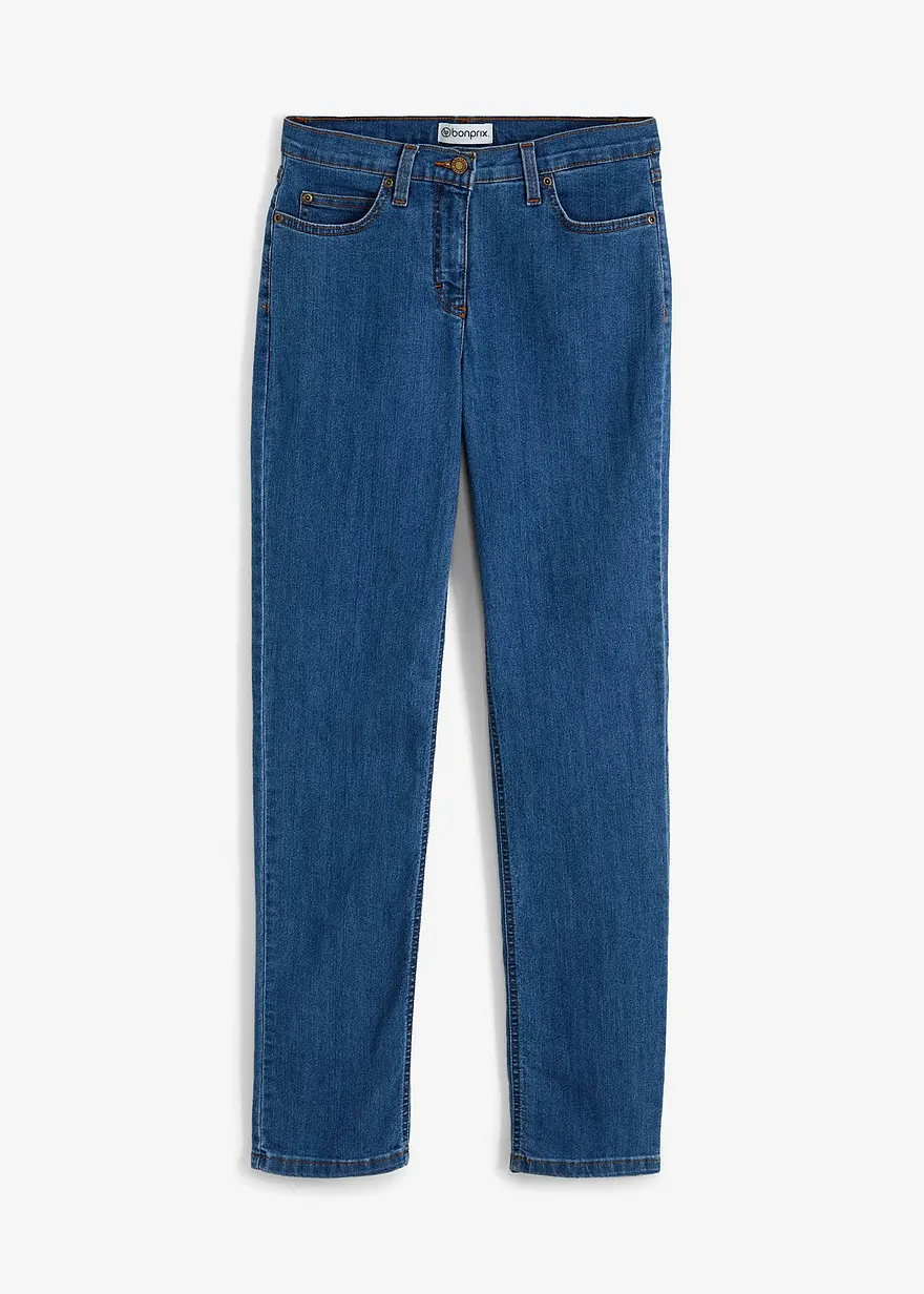 Straight Jeans Mid Waist, Stretch in blau von vorne - bonprix