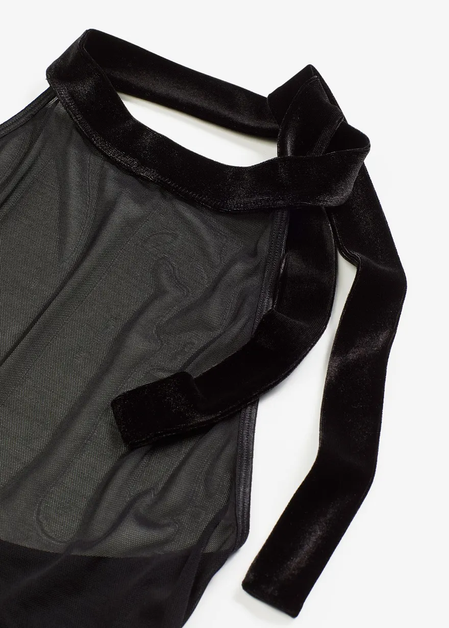 Neckholderkleid mit Samt in schwarz - VENUS