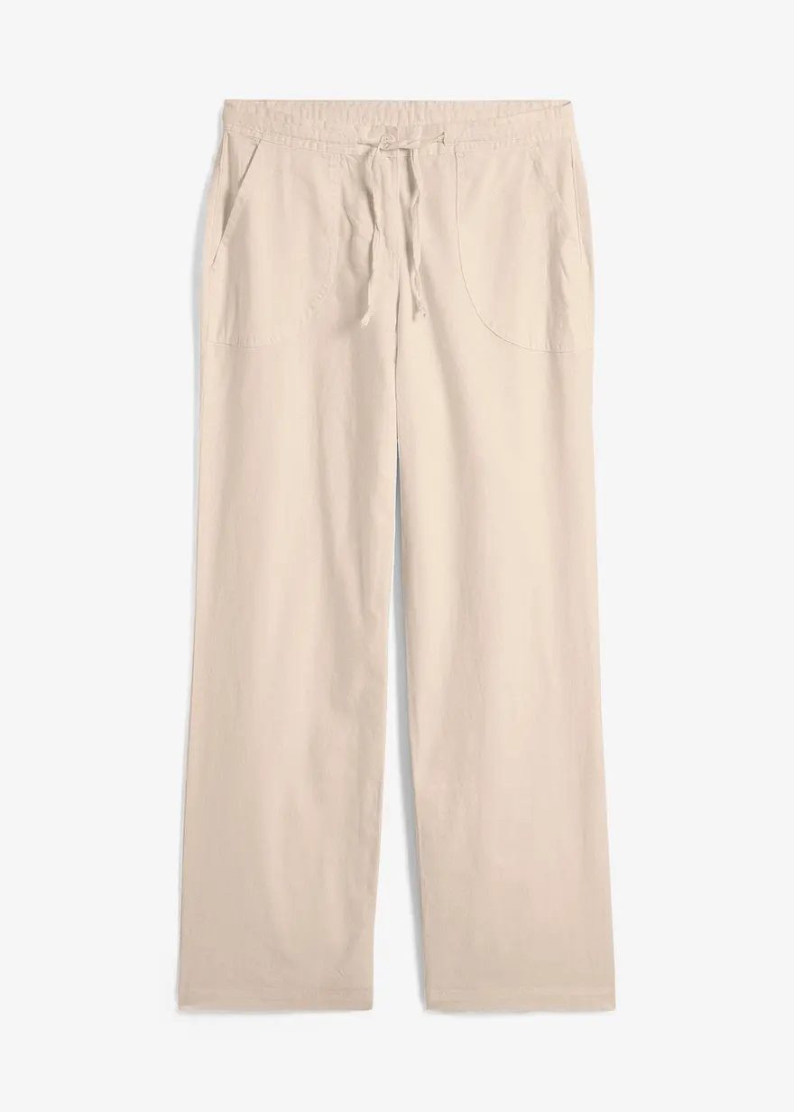 Leinen-Hose mit weitem Bein in beige von vorne - bonprix