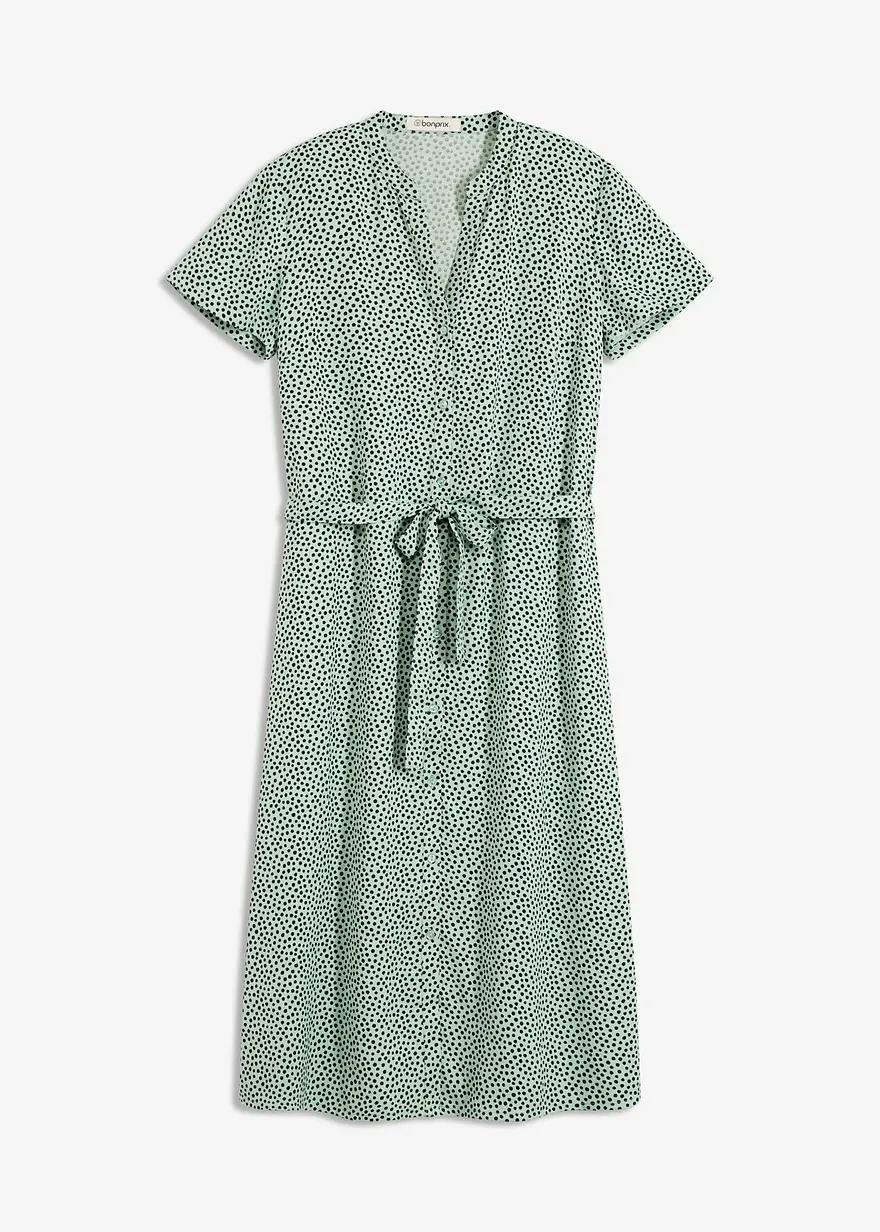 Blusenkleid mit Pünktchen in grün von vorne - bonprix