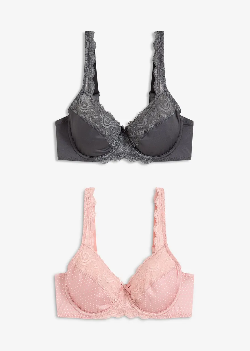 Bügel-BH mit zarter Spitze (2er Pack) in rosa von vorne - bonprix
