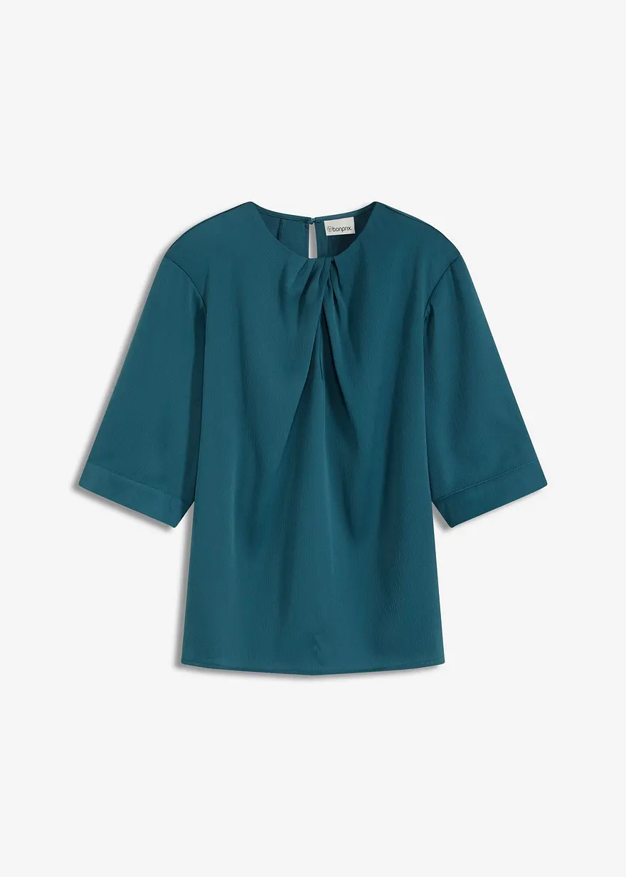 Blusenshirt aus glänzendem Satin in petrol von vorne - bonprix
