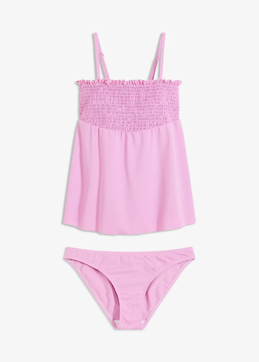 Gesmokter Bandeau-Tankini (2-tlg.Set) in lila von vorne - bonprix
