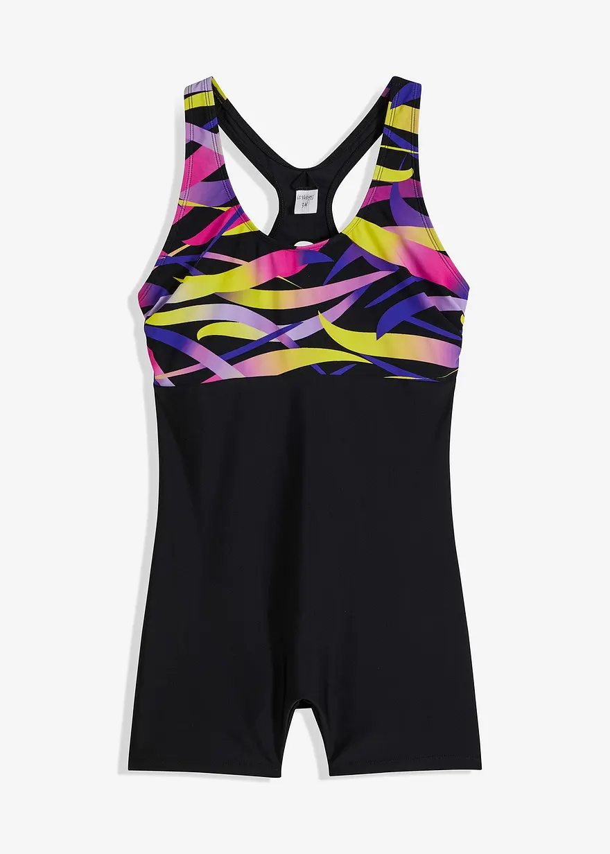Schnelltrocknender Sport-Badeanzug mit Bein in schwarz von vorne - bonprix