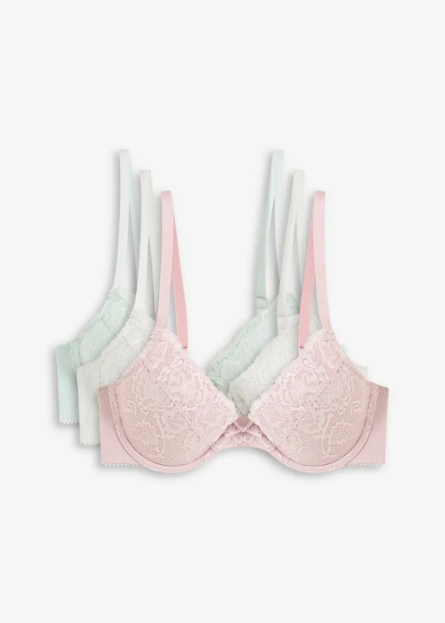 Push-up-BH mit feiner Spitze (3er Pack) in lila von vorne - bonprix