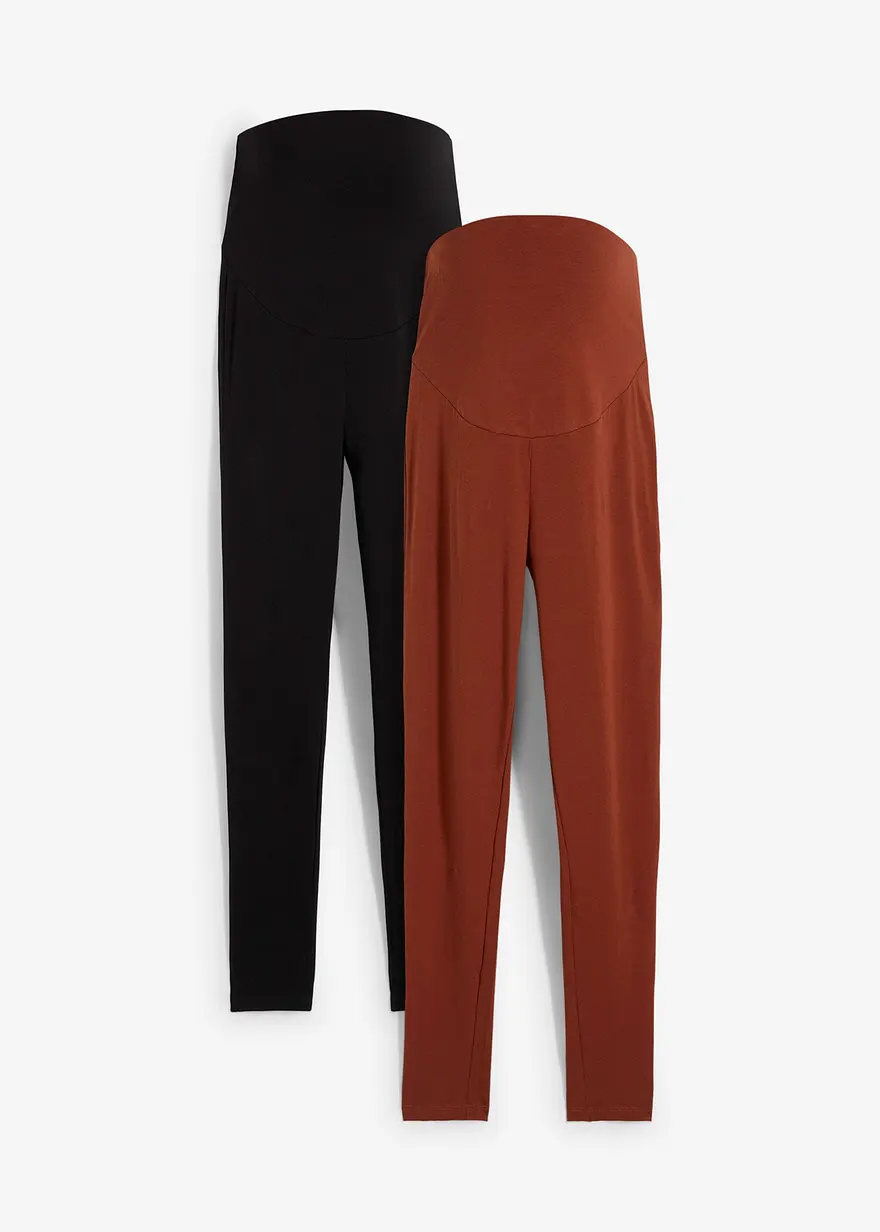 Umstandsleggings aus Bio-Baumwolle (2er Pack) in braun von vorne - bonprix