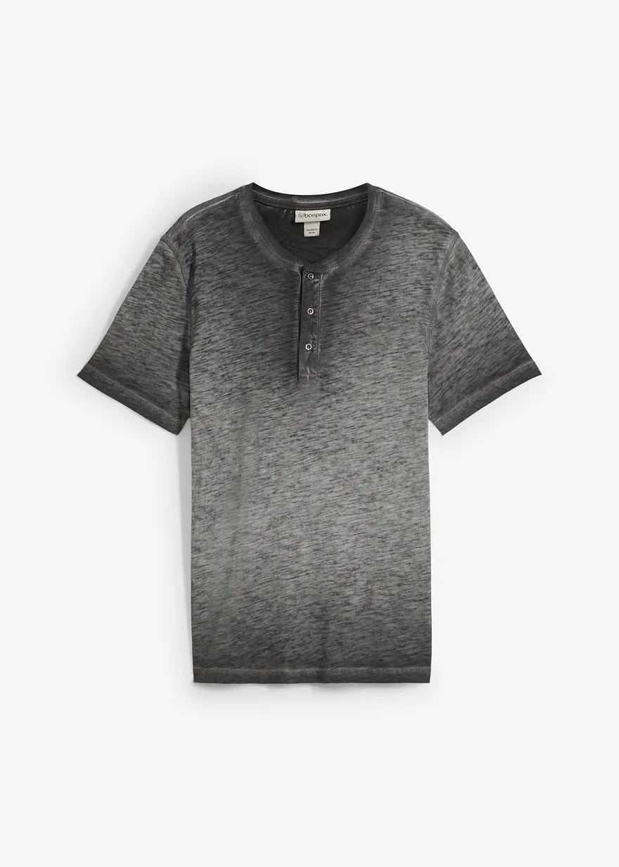 Henleyshirt, Kurzarm aus reiner Bio-Baumwolle in gewaschener Optik in grau von vorne - bonprix