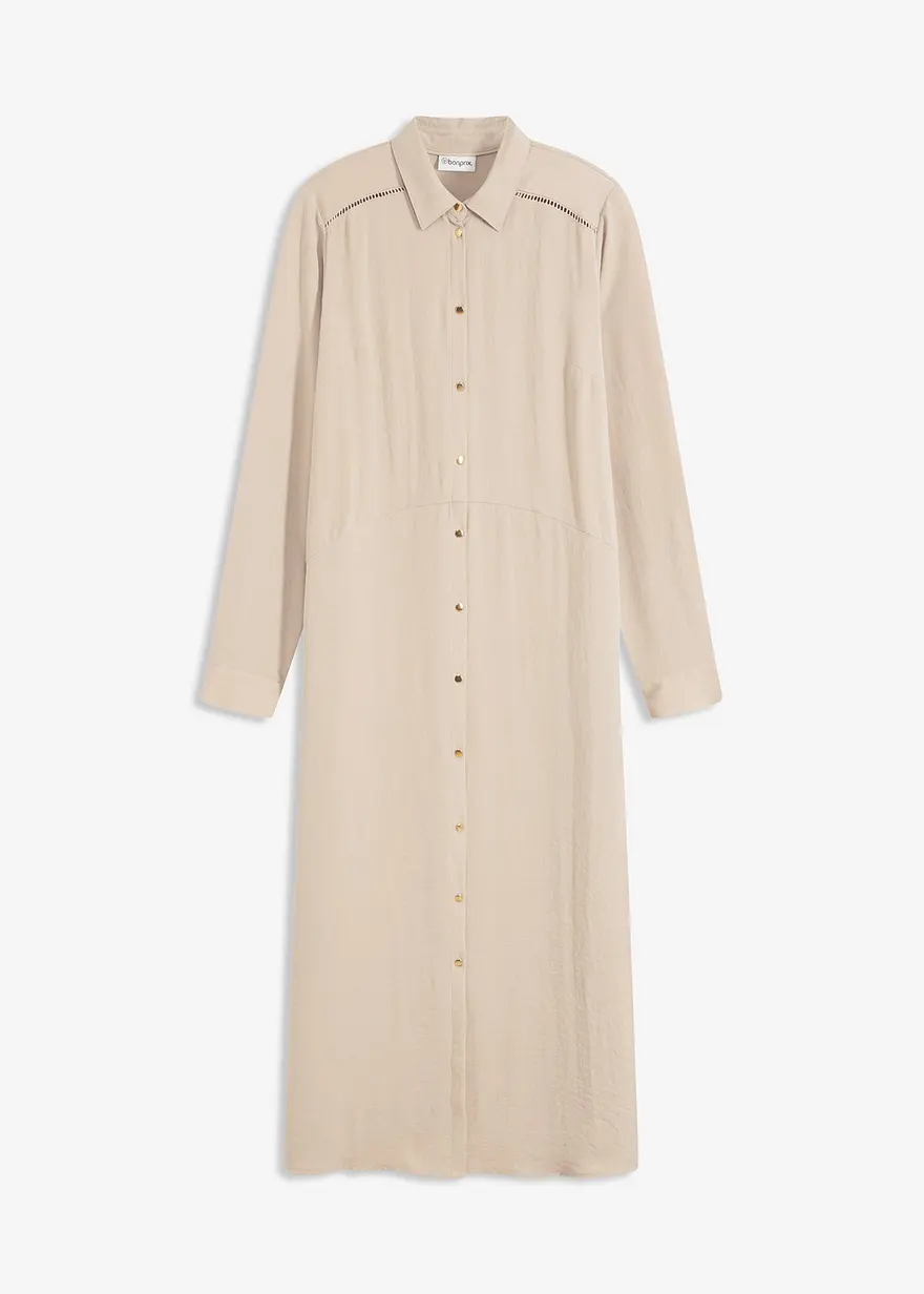 Hemdblusenkleid mit Leiterspitze in beige von vorne - bonprix