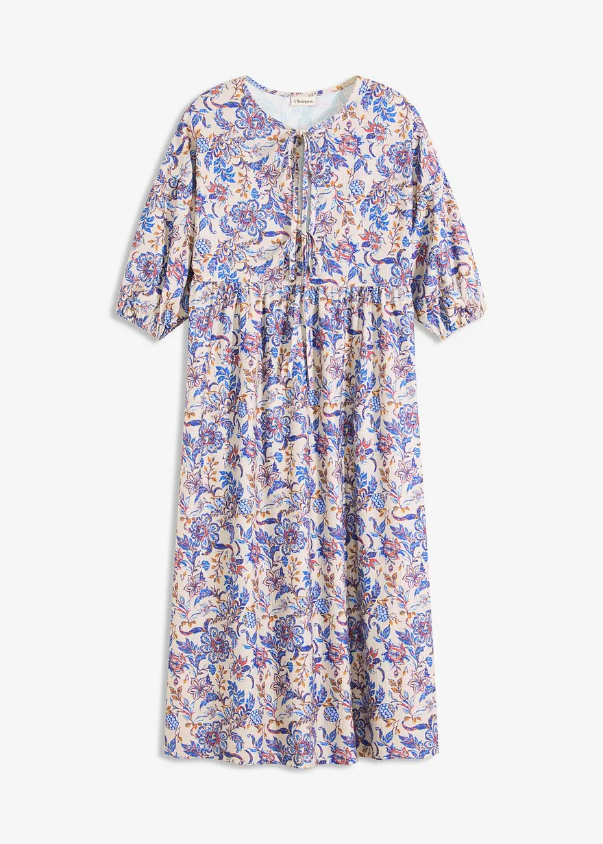 Jerseykleid mit Schnürung in beige von vorne - bonprix