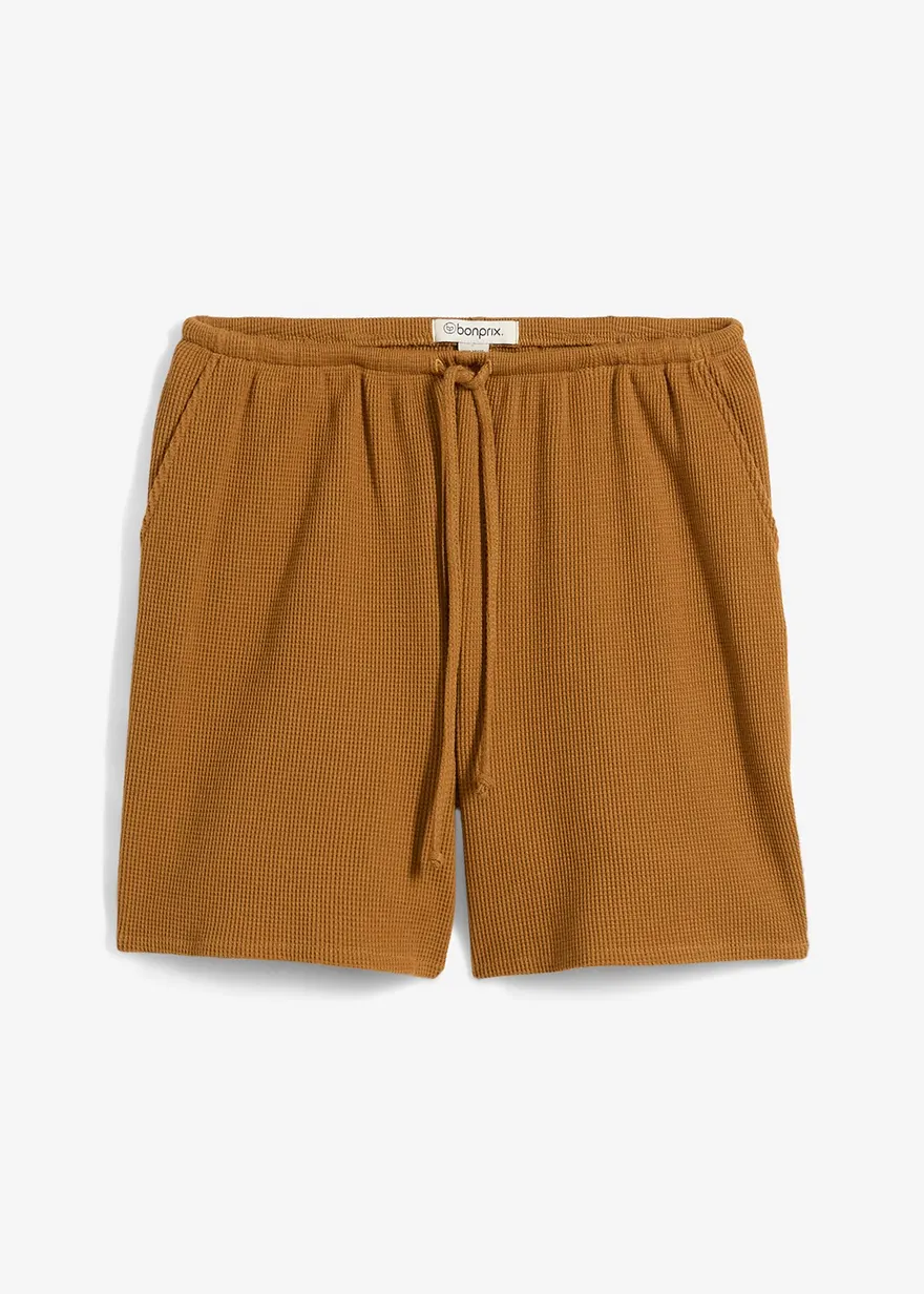 Strukturshorts aus reiner Baumwolle in braun von vorne - bonprix