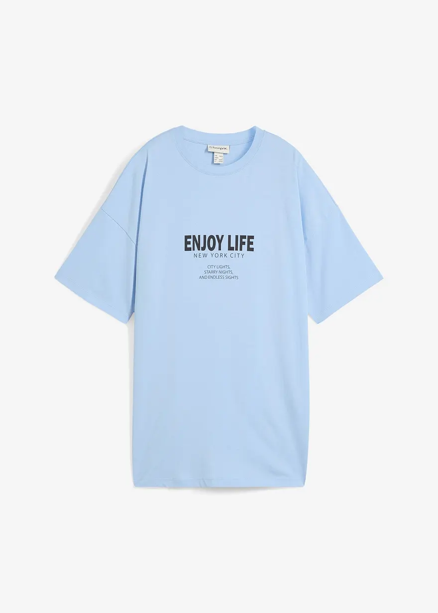 Oversize-Shirt aus reiner Bio-Baumwolle in blau von vorne - bonprix