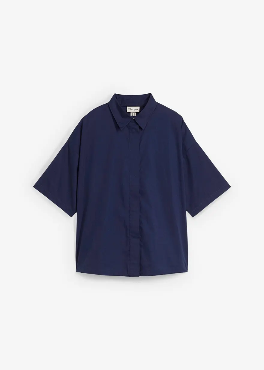 Oversize-Bluse aus reiner Baumwolle in blau von vorne - bonprix