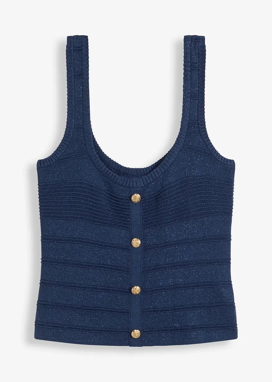 Stricktop mit metallic Effekt in blau von vorne - bonprix