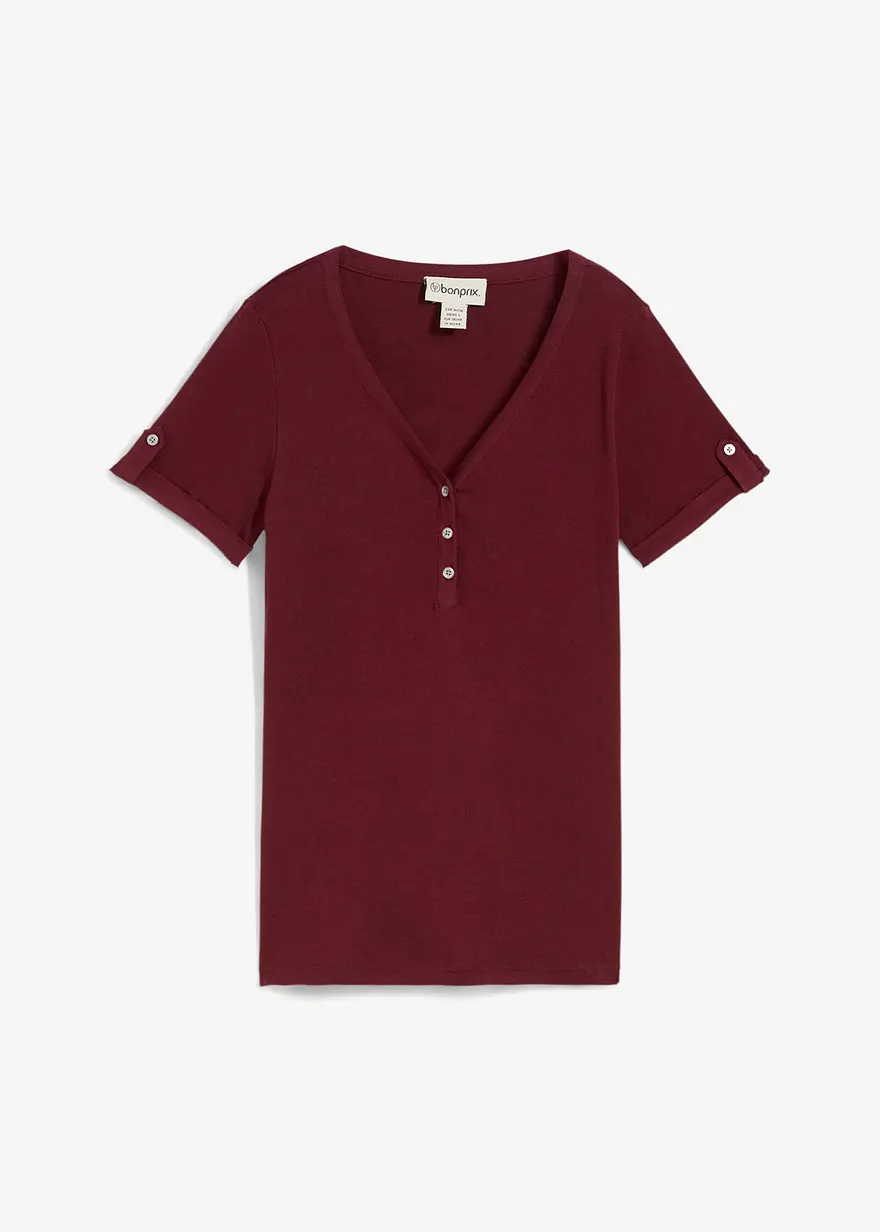 Henleyshirt aus reiner Bio-Baumwolle in rot von vorne - bonprix