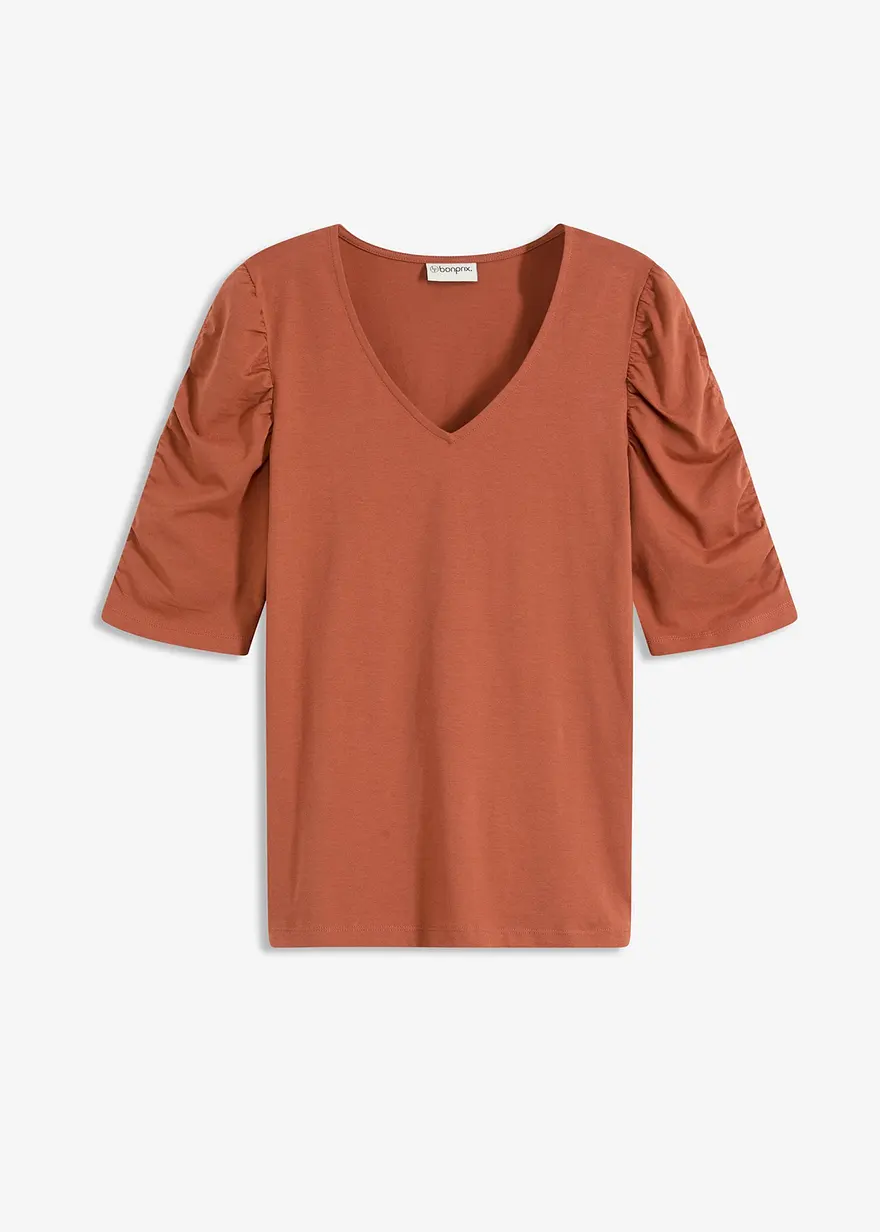 Shirt mit Puffärmeln in braun von vorne - bonprix