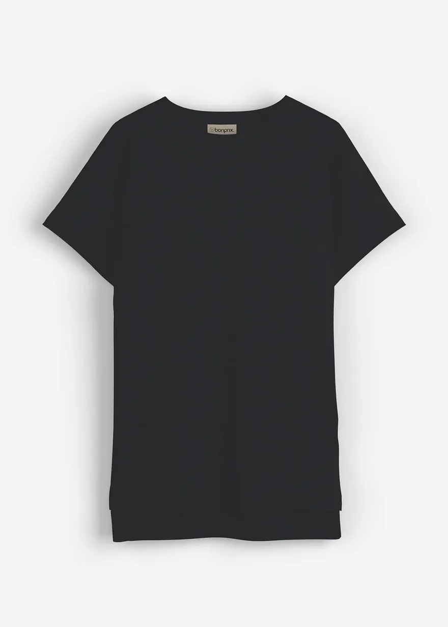 Vokuhila-Shirt aus schwerem Baumwoll-Jersey in schwarz von vorne - bonprix