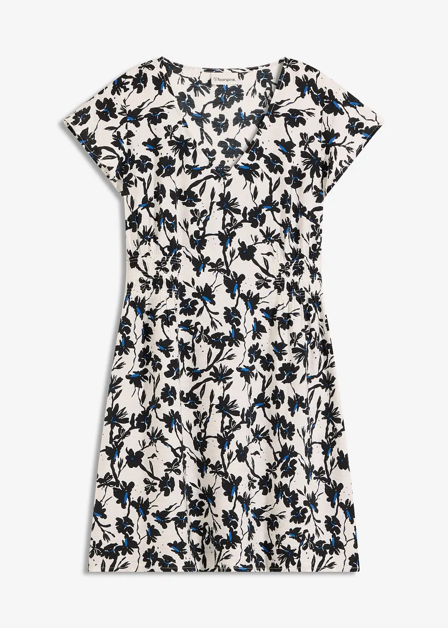 Kleid mit Flügelärmeln aus strukturiertem Material in weiß von vorne - bonprix