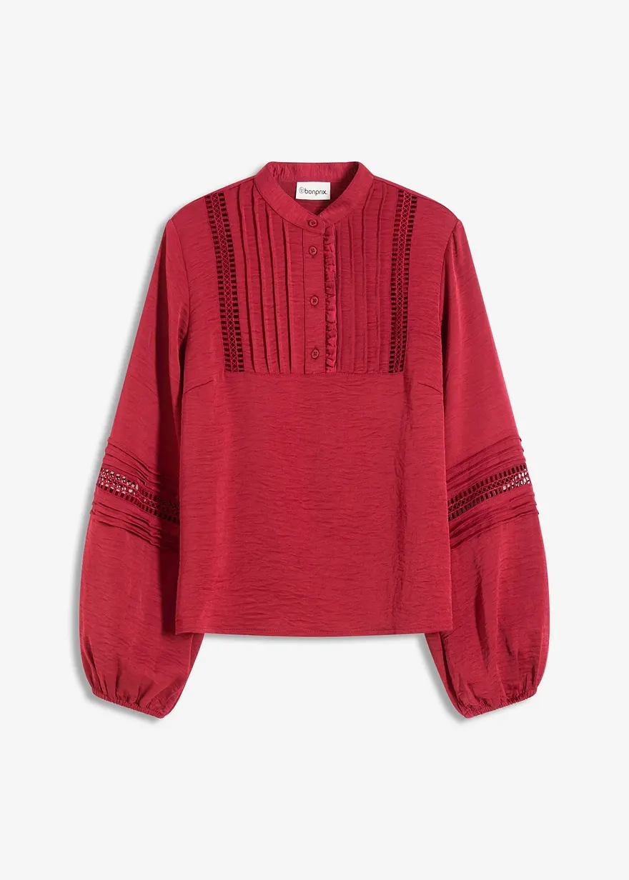 Oversize-Bluse mit Verzierungen in rot von vorne - bonprix