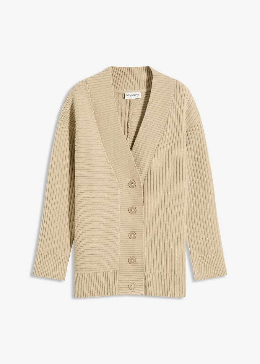 Cardigan mit Rippstrickmuster in beige von vorne - bonprix