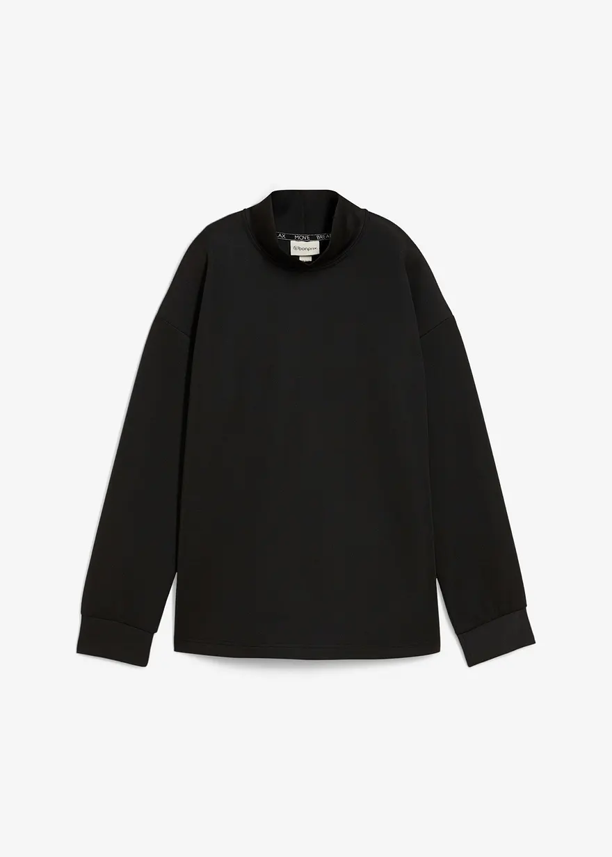 Scuba-Shirt mit Stehkragen in schwarz von vorne - bonprix
