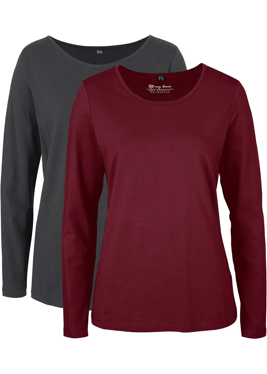 Langarmshirt (2er Pack) in grau von vorne - bonprix
