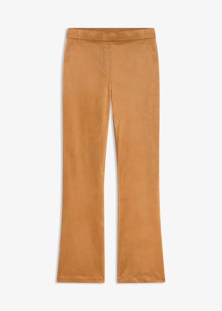Velourslederimitat Flared Hose in braun von vorne - bonprix