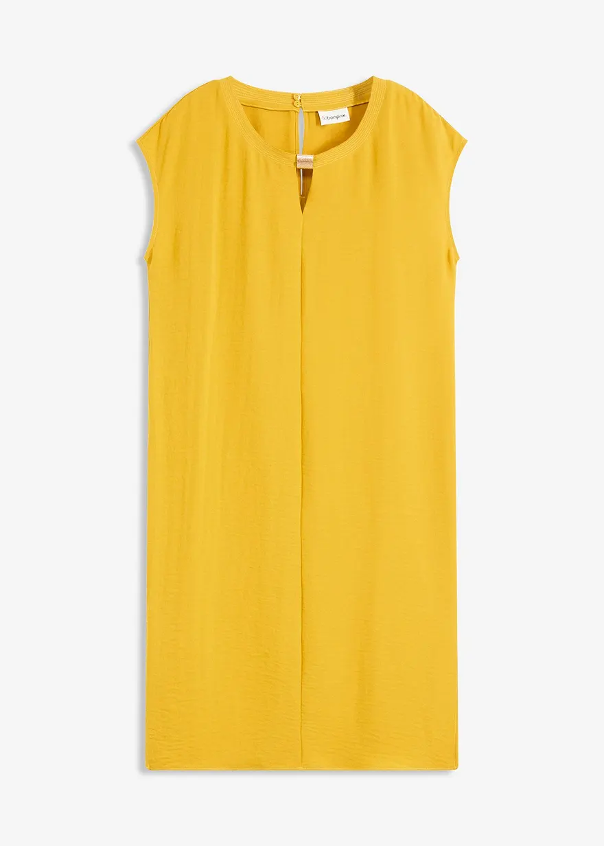 Oversize-Kleid aus strukturiertem Crêpe in gelb von vorne - bonprix