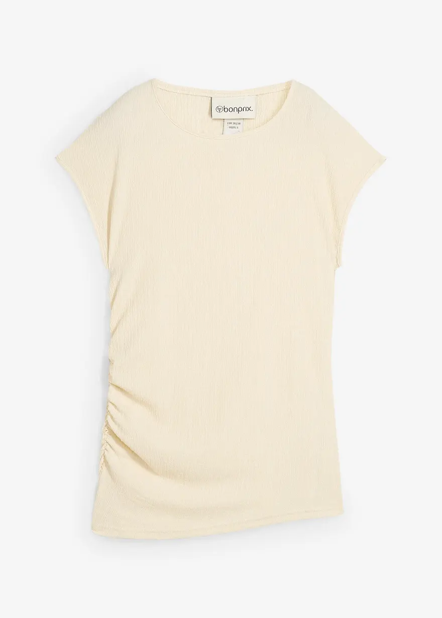 Asymmetrisches Top aus leichtem Crêpe in beige von vorne - bonprix