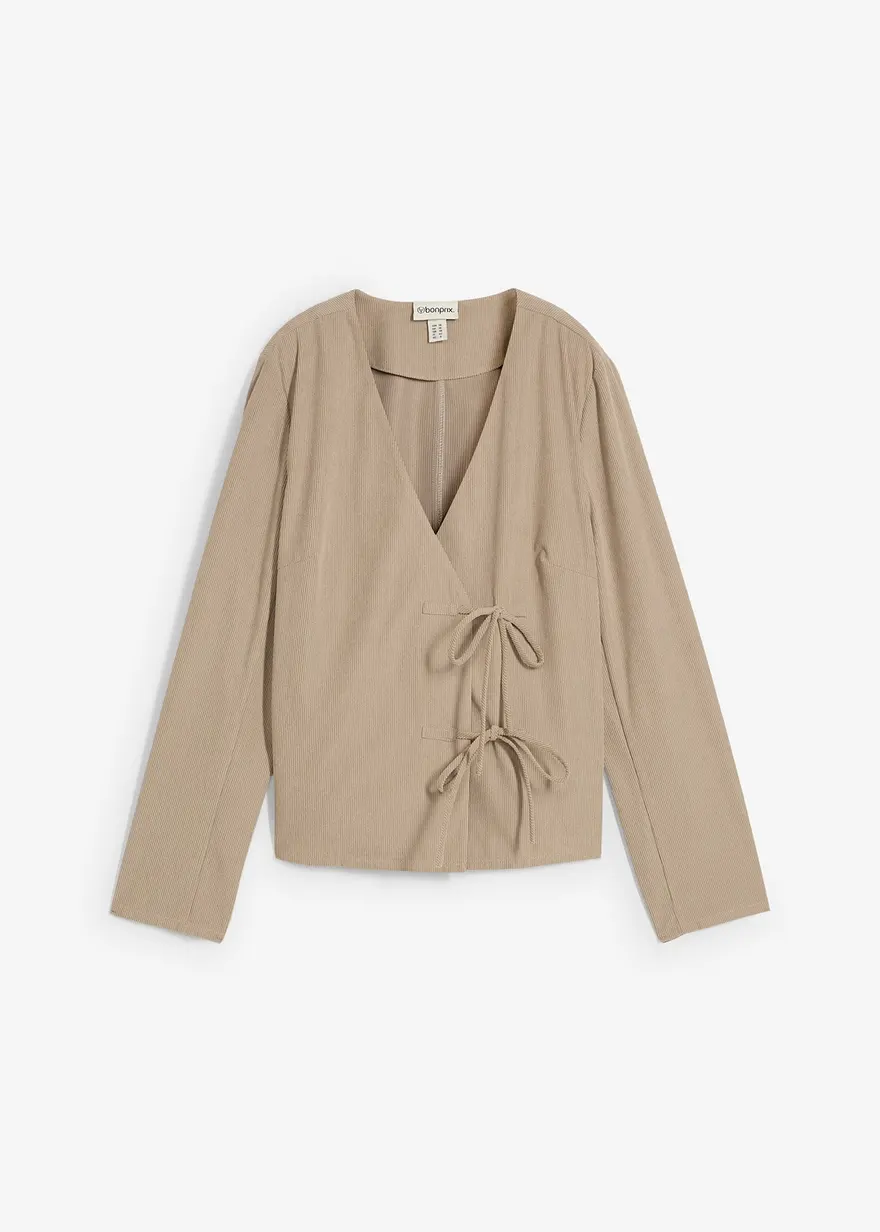 Blusenshirt aus feinem Cord in beige von vorne - bonprix