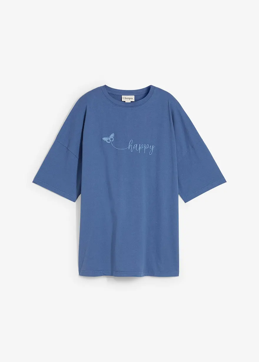 Oversize-Shirt aus reiner Bio-Baumwolle in blau von vorne - bonprix