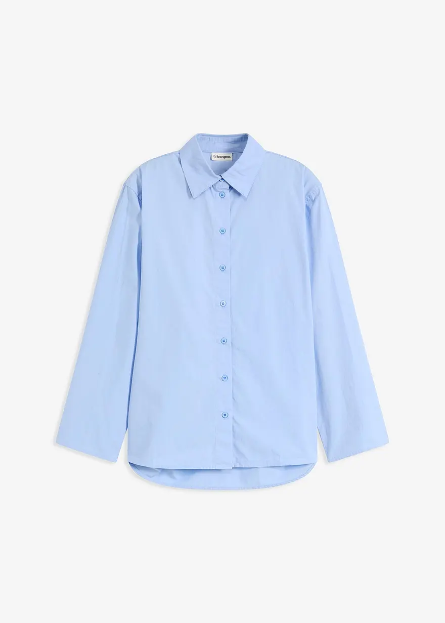 Hemdbluse aus reiner Baumwolle in blau von vorne - bonprix