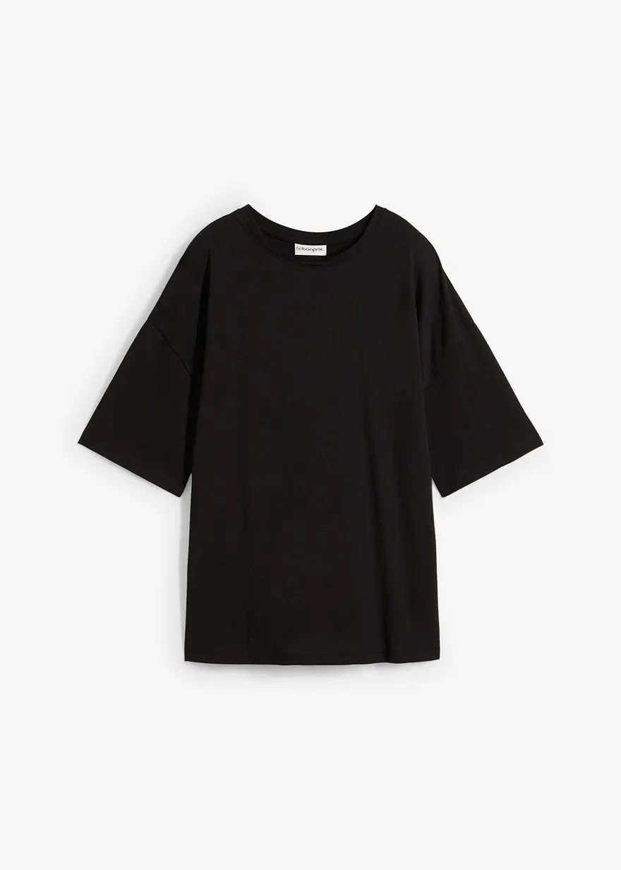Lockeres T-Shirt aus Baumwoll-Mix in schwarz von vorne - bonprix