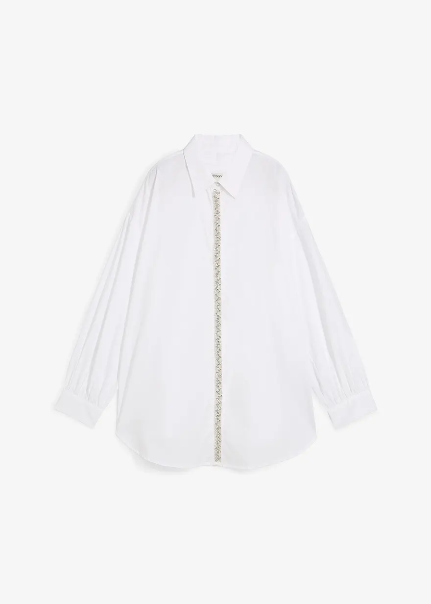 Hemdbluse mit Strass-Applikation in weiß von vorne - bonprix